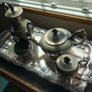 Vintage Silver Plated Tea Set on Decorative Tray - Complete